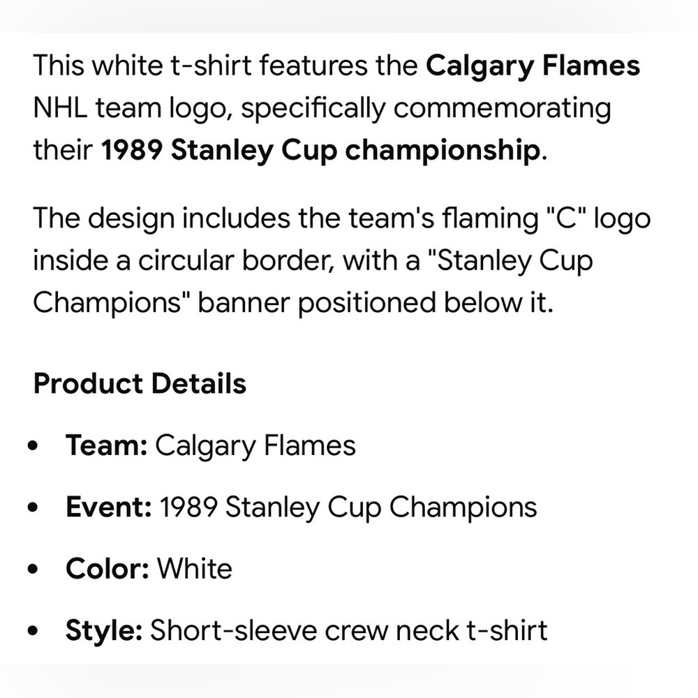2 for $30 | 1989 Calgary Flames Stanley Cup T-shirt - Picture 3 of 16